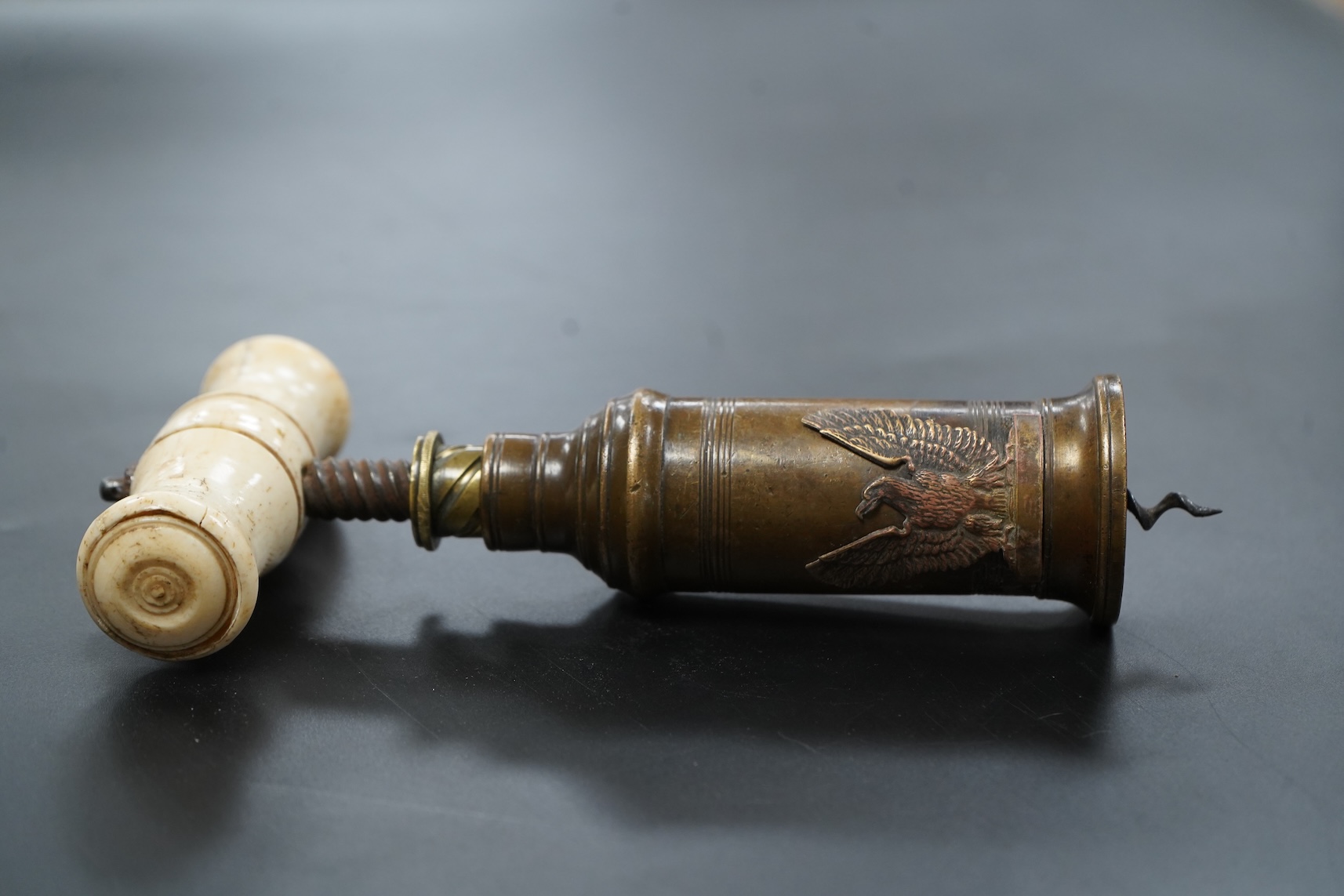 A 19th century Thomason type corkscrew with bone handle